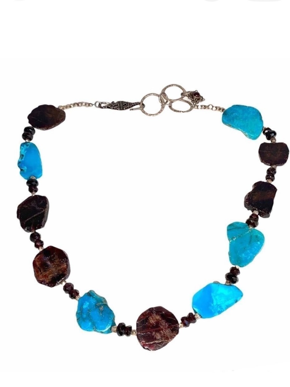 Vintage Turquoise‎ Garnet Slice Necklace Southwest
